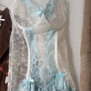 Elegant Lace Chemise in Blue and White